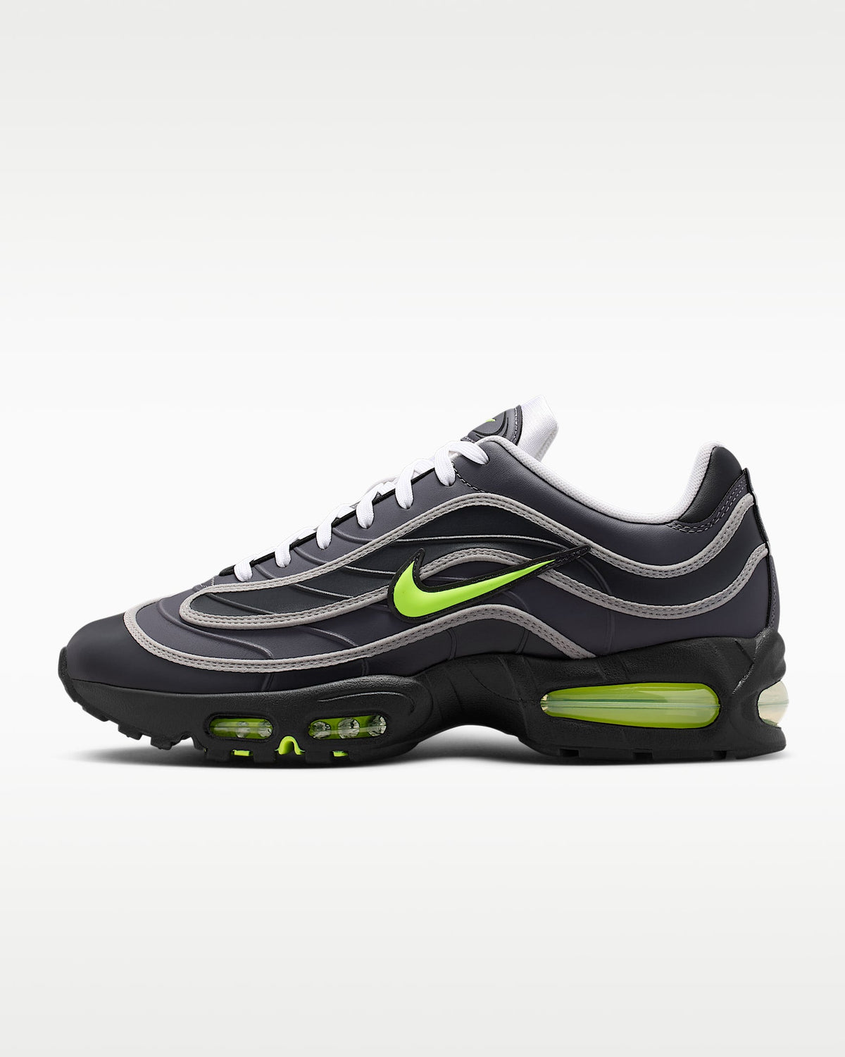Nike Air Max 95 ¨C Dark Grey / Volt Leather Athletic Sneakers