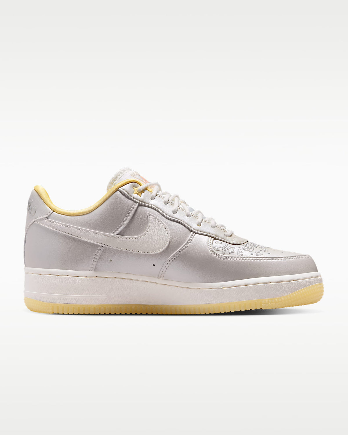 Nike Air Force 1 '07 Silver Gold Iridescent Swoosh Gum Sole Sneakers mens low top shoes