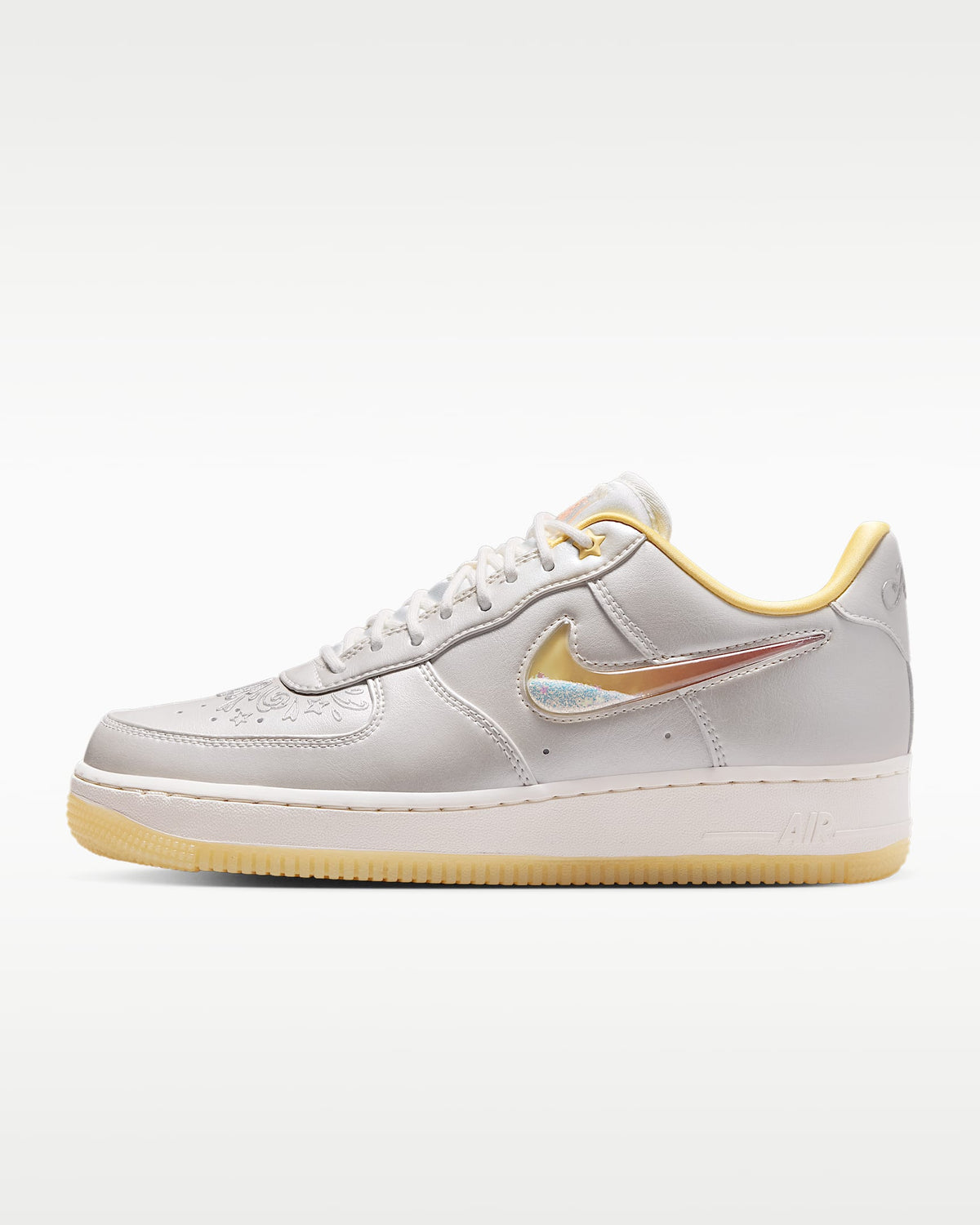 Nike Air Force 1 '07 Silver Gold Iridescent Swoosh Gum Sole Sneakers mens low top shoes