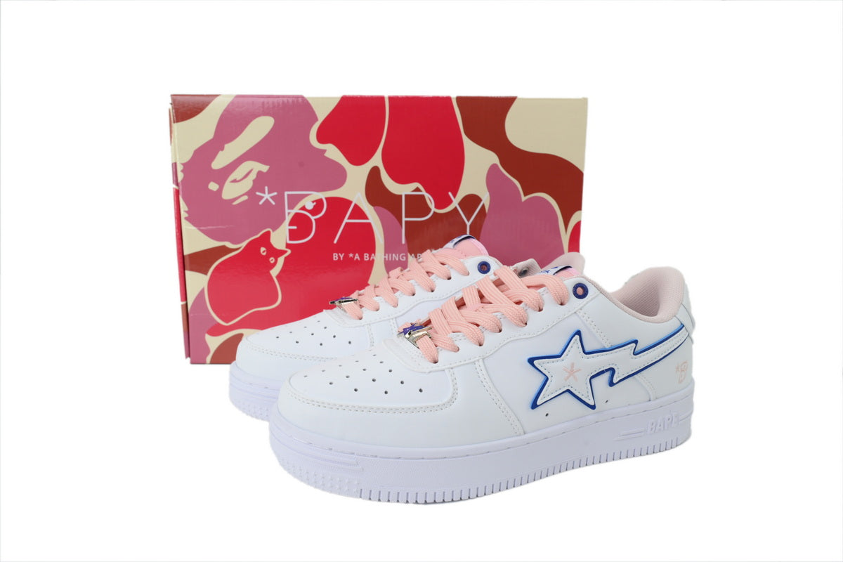 A BATHING APE BAPE STA White & Blue Outline-Star Sneakers | Women's & Men's Skate-Inspired Shoes