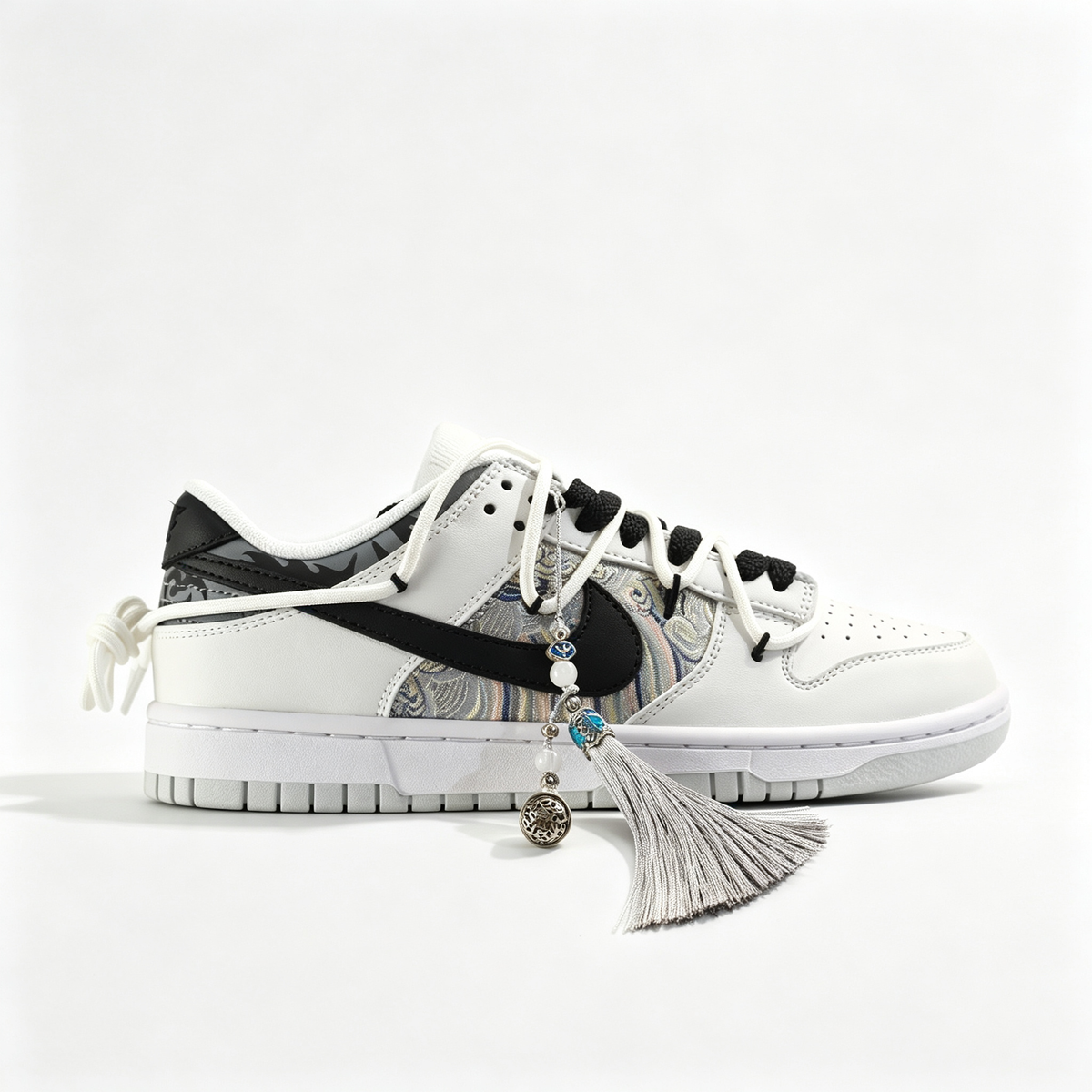 Nike Dunk Low 'Eastern' ¨C Custom White & Black Chinese-Style Pattern Deconstructed Sneakers