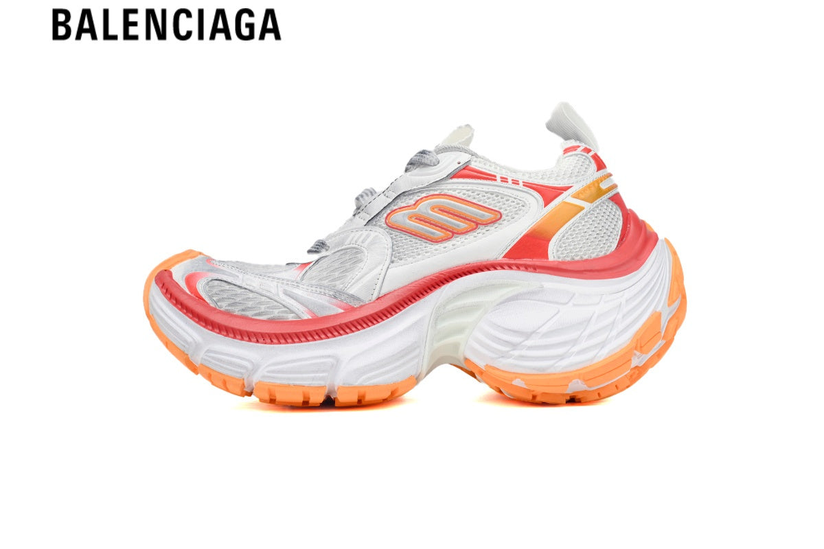 Balenciaga Cargo men's shoes  women sneakers¡ª White Mesh, Red & Orange Synthetic Overlays