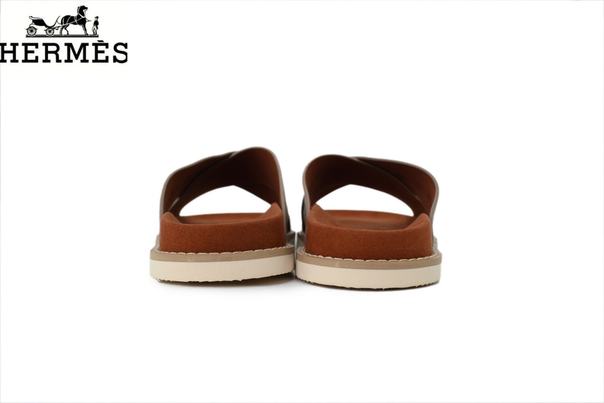 hermes womens shoes men sneaker  Loro Piana Light Grey Suede Cross-Strap Slide Sandal