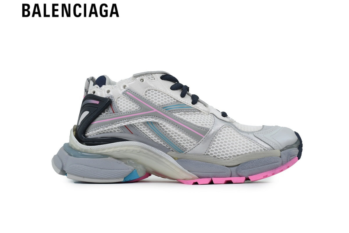Balenciaga Runner Sneaker ¡ª White Mesh & Silver Multi-Color Line Overlays