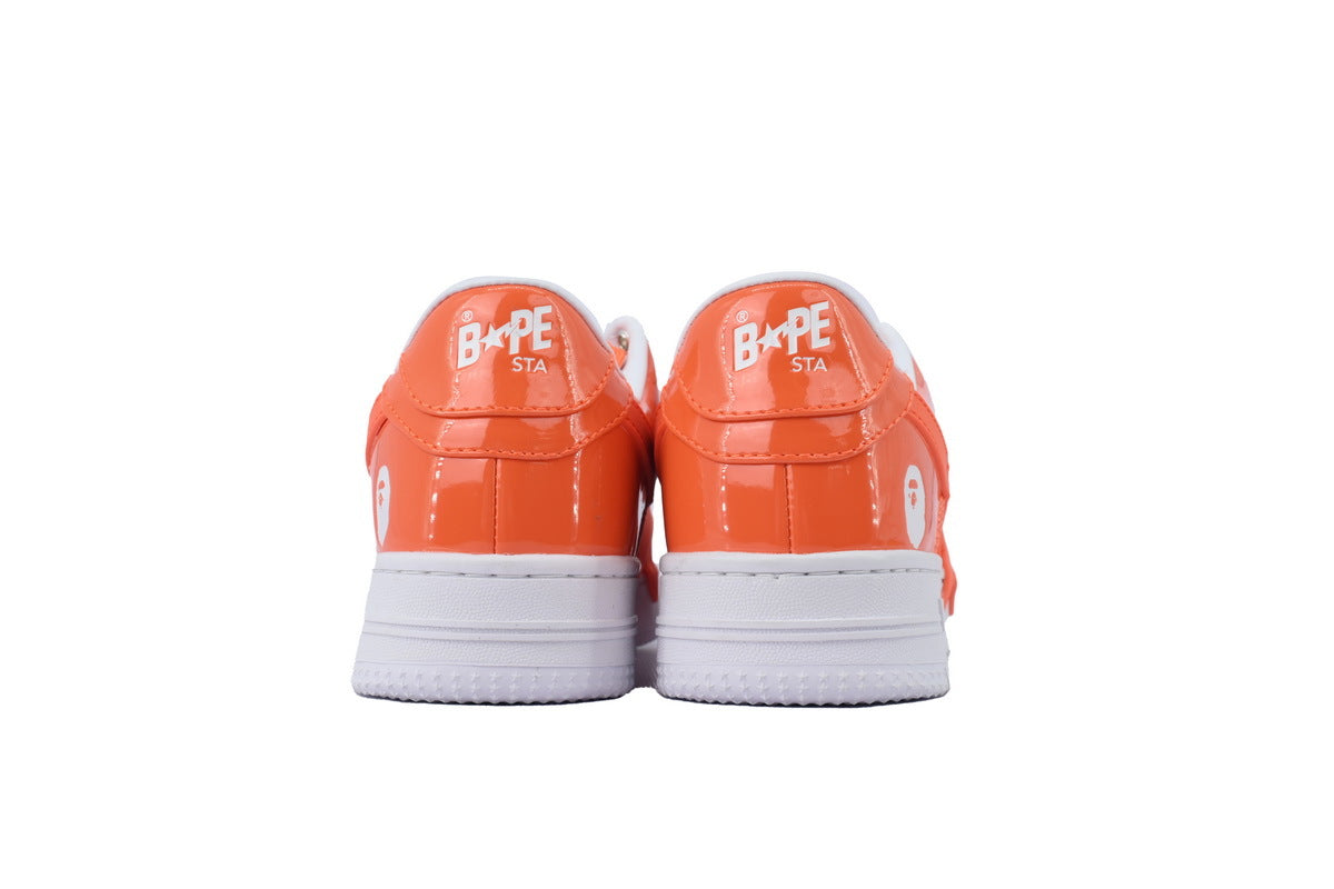 A BATHING APE BAPE STA Glossy Orange & White Oversized-Star Sneakers | Women's & Men's Skate-Inspired Shoes