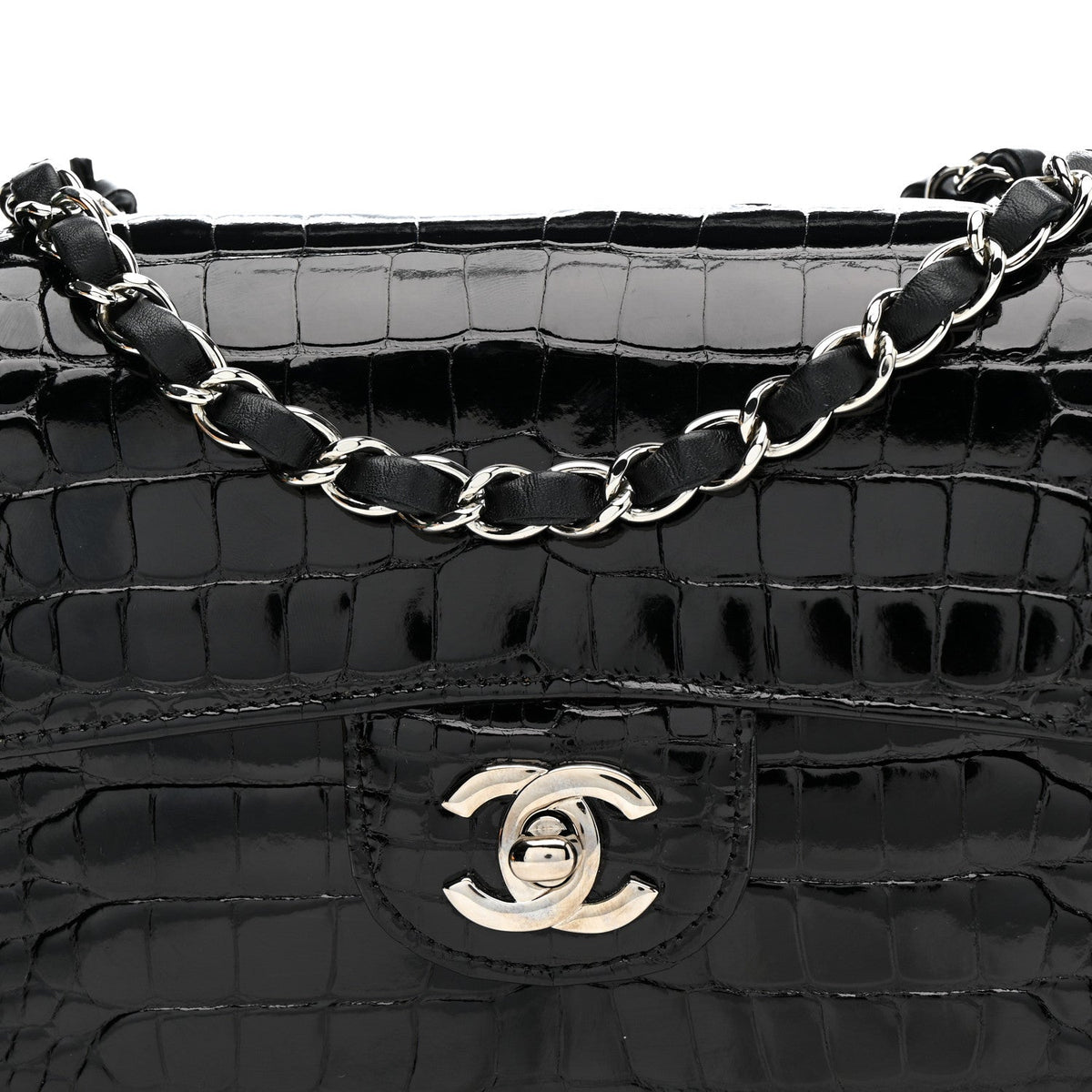 Shiny Alligator Mini Rectangular Flap Black