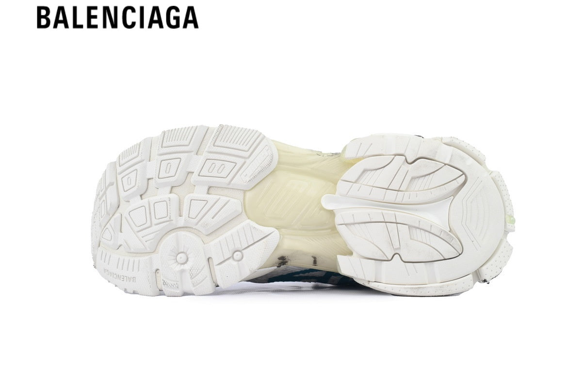 Balenciaga Runner men's shoes  women sneakers ¡ª White Mesh & Blue Graffiti Print