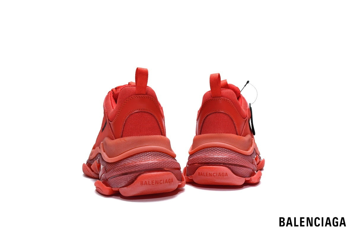 Balenciaga Triple S men's shoes  women sneakers ¨C Red & Clear Sole