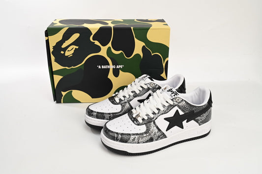 A BATHING APE BAPE STA Black & White Snakeskin-Pattern Sneakers | Women's & Men's Skate-Inspired Shoes