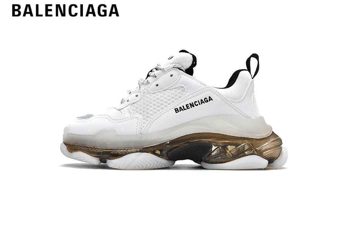 Balenciaga Triple S men's shoes  women sneakers ¡ª White & Gold, Clear Sole