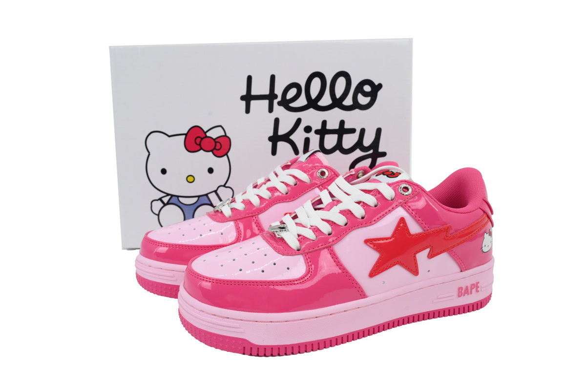 A BATHING APE BAPE STA Glossy Hot Pink Hello Kitty Graphic Sneakers | Women's & Men's Skate-Inspired Shoes