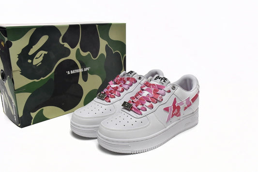 A BATHING APE BAPE STA White & Pink Camo Sneakers | Women's & Men's Skate-Inspired Shoes