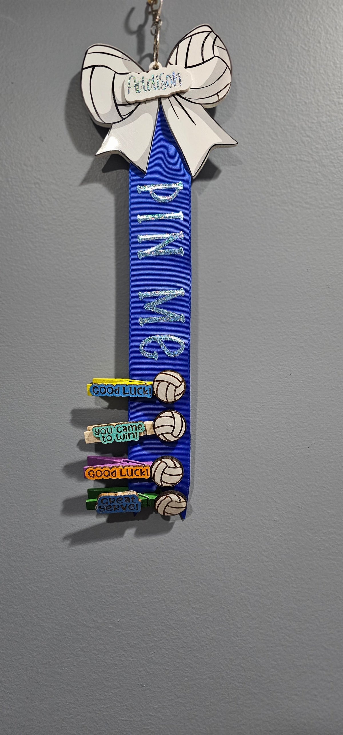 Pin Me Volleyball Clothespin Clip Holder bag tag
